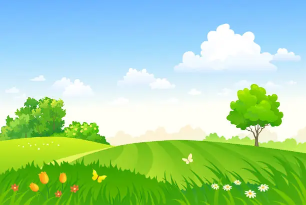 Vector illustration of Spring pasture