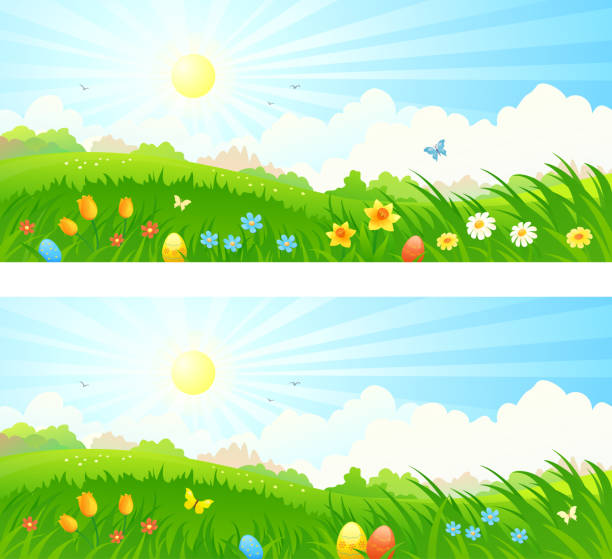 イースターサンライズバナー - daffodil spring backgrounds sky点のイラスト素材／クリップアート素材／マンガ素材／アイコン素材