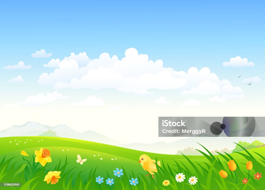 Spring Country Background Stock Illustration - Download Image Now - Grass  Area, Hill, Illustration - iStock