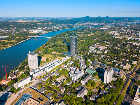 Bundesviertel federal government district aerial panoramic view in Bonn city in Germany