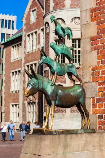 Bremen Town Musicians bronze statue by Gerhard Marcks in Bremen, Germany