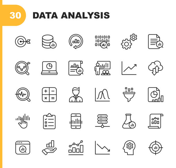 Data Analysis Line Icons. Editable Stroke. Pixel Perfect. For Mobile and Web. Contains such icons as Artificial Intelligence, Big Data, Cloud Computing, Chart, Business Analyst. 30 Data Analysis Outline Icons. market intelligence stock illustrations