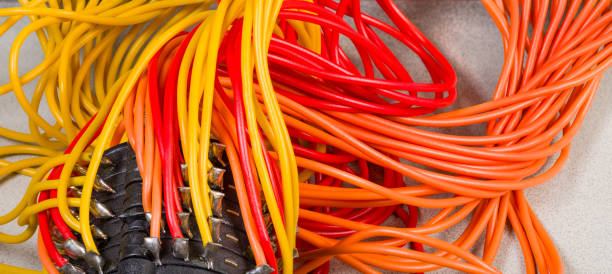 istock Colorful parallel cables switch. Analog to digital signal transmission. Electronic device detail 1138036864