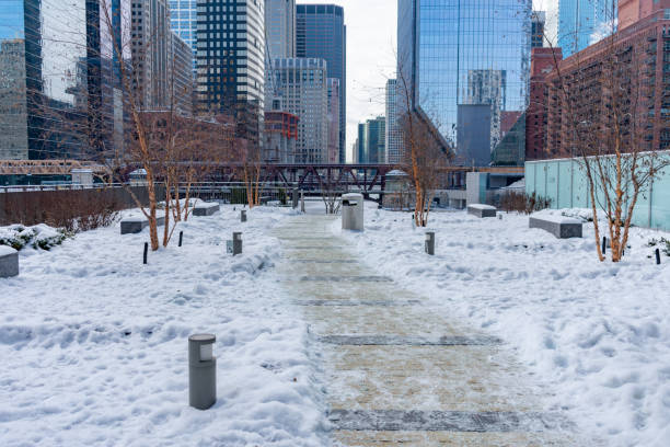 istock Snow Covered Park at Wolf Point in Chicago 1138038342