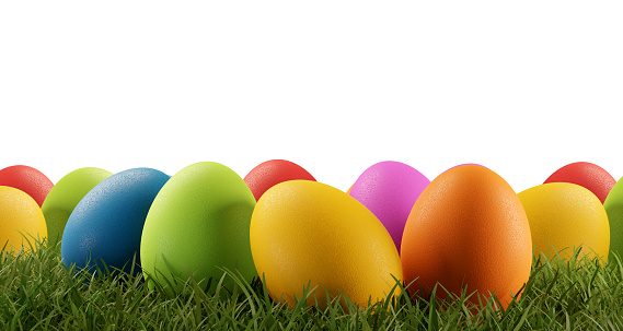 easter eggs green grass field 3d-illustration