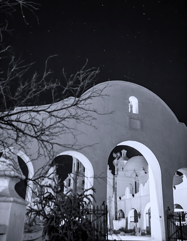 San Xavier Mission at night. White dove of the desert.