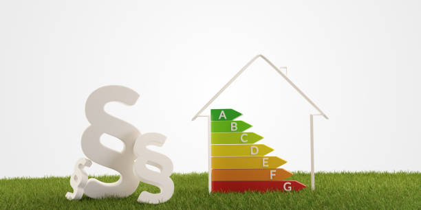 3d-illustration paragraph symbol house energy efficiency stock photo