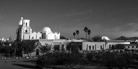 San Xavier Mission at night. White dove of the desert.
