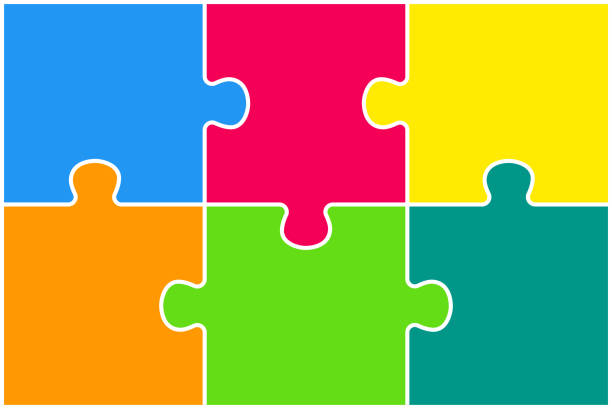 사각형 배경, 직소 퍼즐 색상 별도의 조각, 세부 사항, 부품 배너. 인포 그래픽. - solution jigsaw piece jigsaw puzzle problems stock illustrations