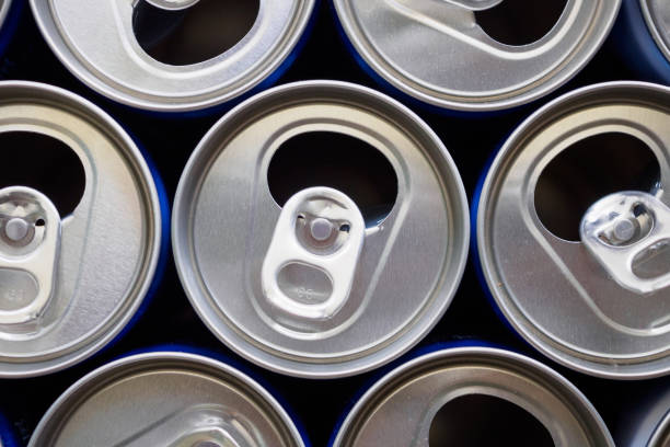 istock Empty aluminium drink cans recycling background concept 1138050960