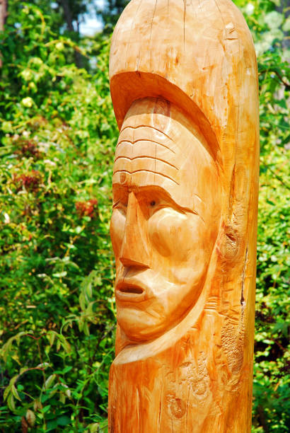July 6, 2025 Lithuania, Druskininkai, Forest Echo Park. Carved wood sculptures in the Forest Echo Park in Druskininkai.