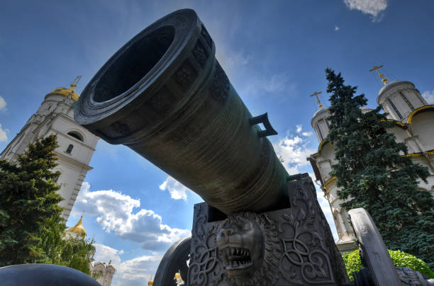 View of Tsar Cannon (King Cannon) in Moscow Kremlin. Moscow Kremlin is a popular touristic landmark. UNESCO World Heritage Site.