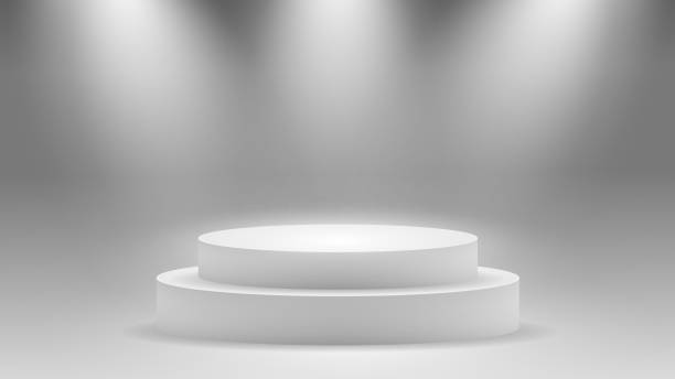 istock Round pedestal. Stage podium with lighting. Winner podium and Scene with for Award Ceremony concept. Stage backdrop on fog effect.  vector Illustration 1138060206
