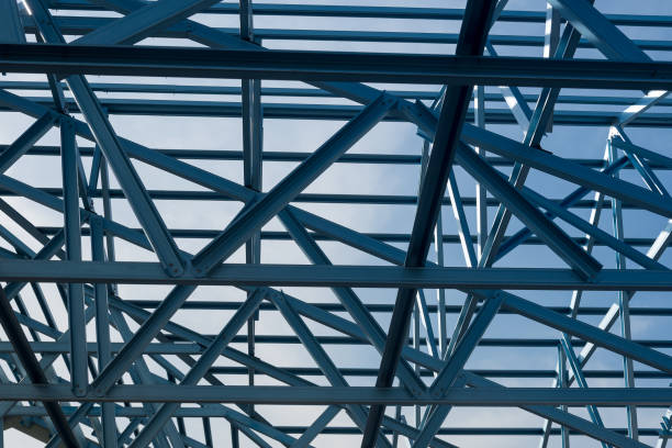istock Structure of steel roof frame for building construction. 1138064523