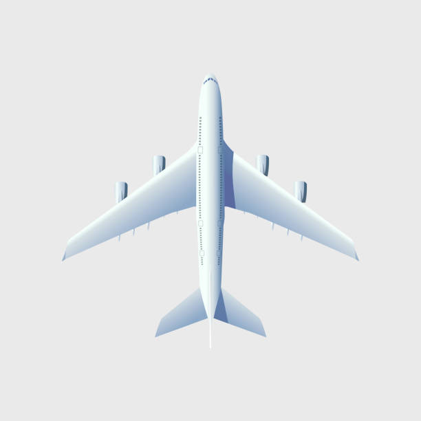 Flying airplane, jet aircraft, airliner. Top view of air plane on white background. Flying airplane, jet aircraft, airliner. Top view of air plane on white background. charter stock illustrations