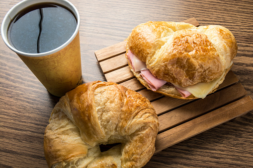 Ham And Cheese Croissant And Coffee