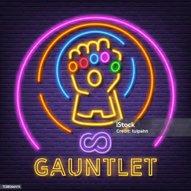 Gauntlet Neon Signboard Stock Illustration - Download Image Now - Infinity, Glove, Gemstone