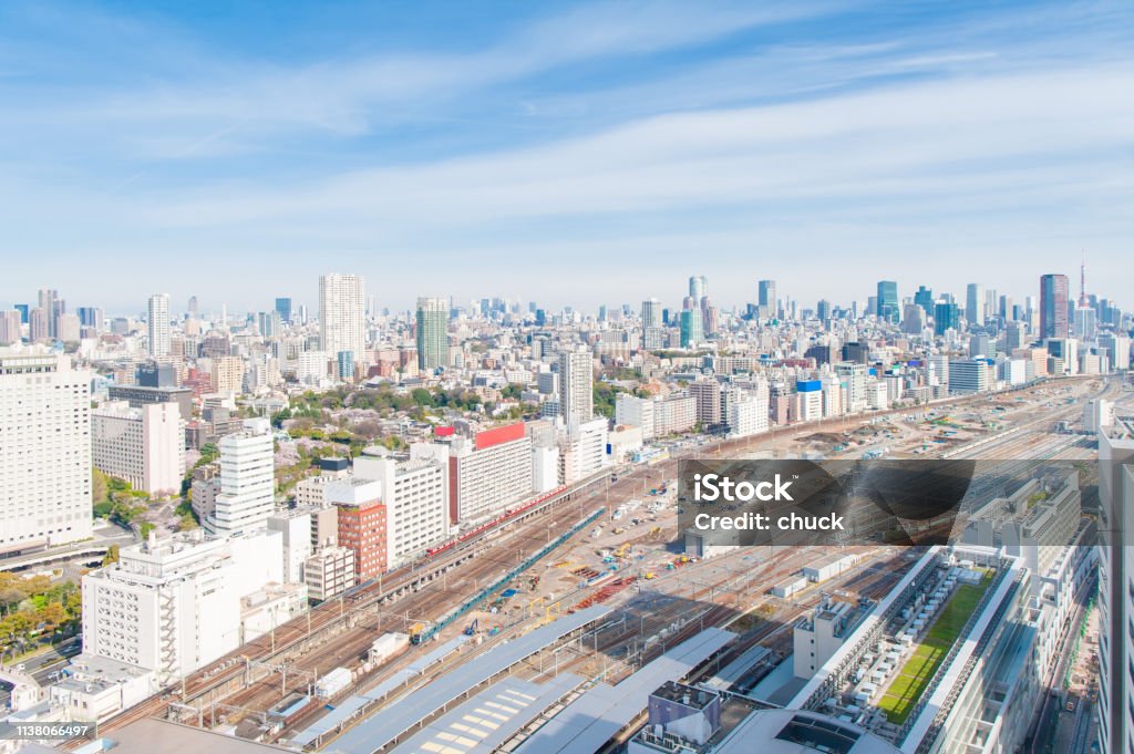 Fotografía aérea, paisaje urbano con vistas a Tokio, Japón - Foto de stock de Distrito de Shinagawa libre de derechos