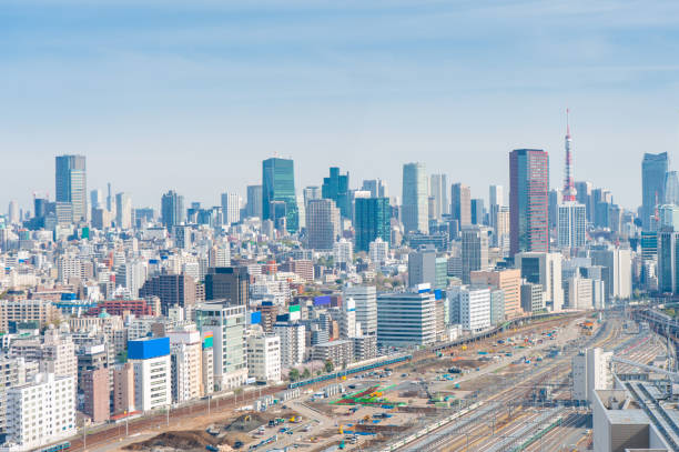 Aerial photography , Cityscape overlooking Tokyo, Japan stock photo