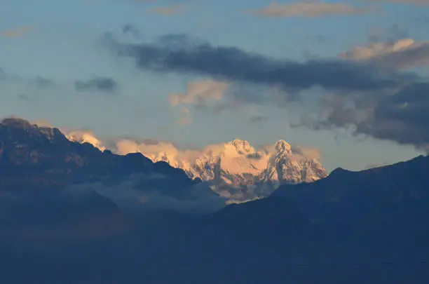 Beautiful snow capped mountains in the Alps