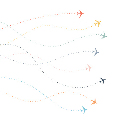Colorful Airplane line path. Dotted lines flight paths of airline.