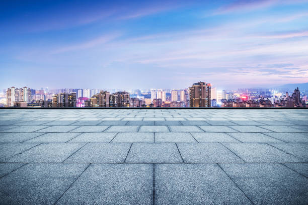 istock empty marble floor with cityscape and skyline in cloud sky 1138074424