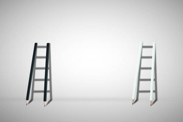 istock Business Idea Concept : Black and white ladder lean on gray wall. 1138077303