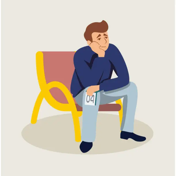 Vector illustration of Man waiting in queue flat vector illustration