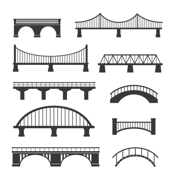 ilustraciones, imágenes clip art, dibujos animados e iconos de stock de conjunto de puentes diferentes. aislado sobre fondo blanco. - puente peatonal