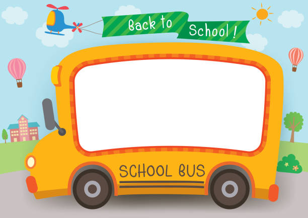 back-to-school-school-bus-horizon Illustration vector graphic school bus for back to school frame template. bus borders stock illustrations