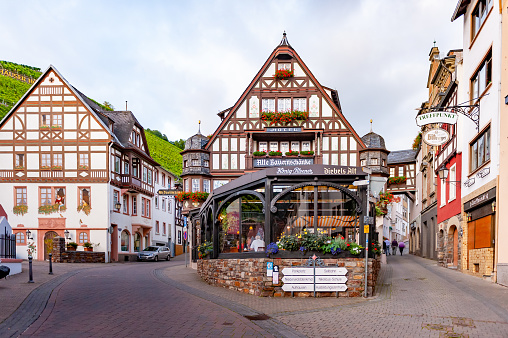 Rudesheim, Germany - September 2, 2014: The street View at Rudesheim, Germany. The outside wall of building with local cultural decor.