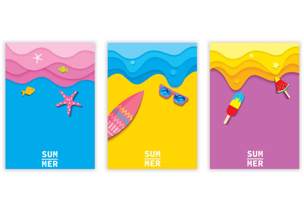 summer-background-set Illustration vector eps 10 of colorful background design with summer element set cover or template. beach wallpaper stock illustrations