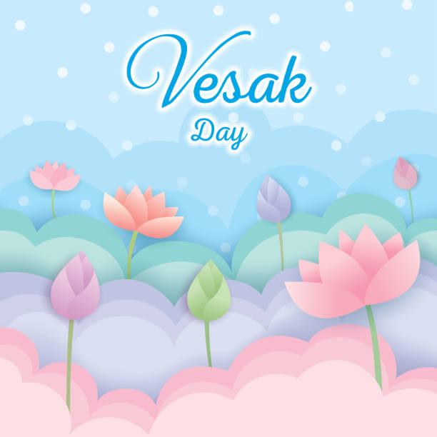 vesak-day-2 Illustration vector of Vesak day background design with pastel of lotus flowers happy vesak day stock illustrations
