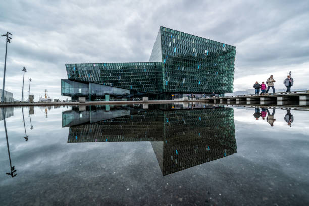 Reykjavik, Iceland - July 3, 2018 : Beautiful Harpa building in Reykjavik, Iceland. Harpa is a complex with concert hall, theater and conference center located in center of Reykjavik, Iceland.