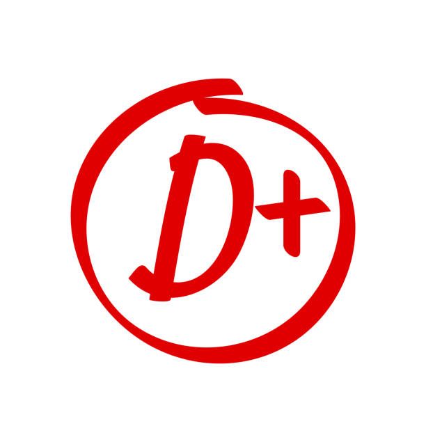 grade d plus ergebnisvektor-symbol. schule rot markiert handschrift d plus im kreis - d key stock-grafiken, -clipart, -cartoons und -symbole