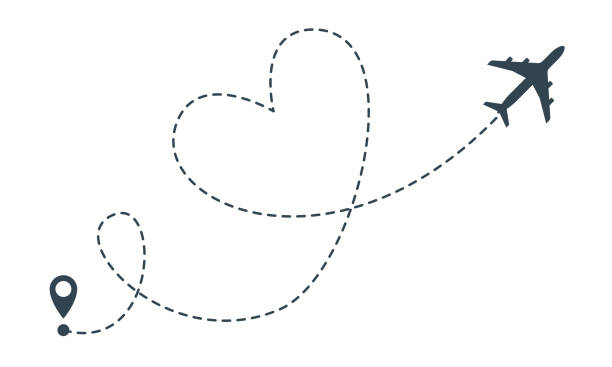 istock Heart airplane route. Vector airplane heart flight from location pin, travel and delivery icon 1138089498
