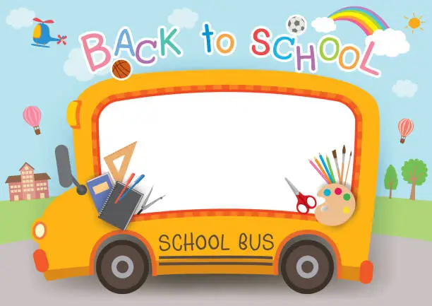 Vector illustration of back-to-school-school-bus-horizon-2