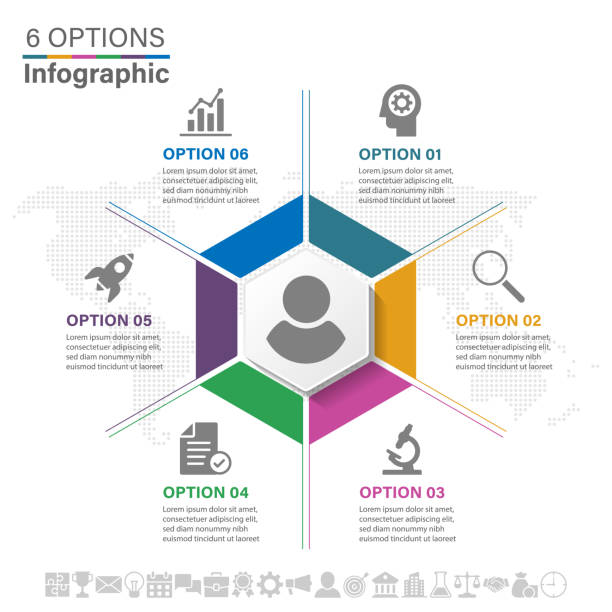 векторная иллюстрация инфографики шести вариантов. - diagram graph three dimensional shape chart stock illustrations