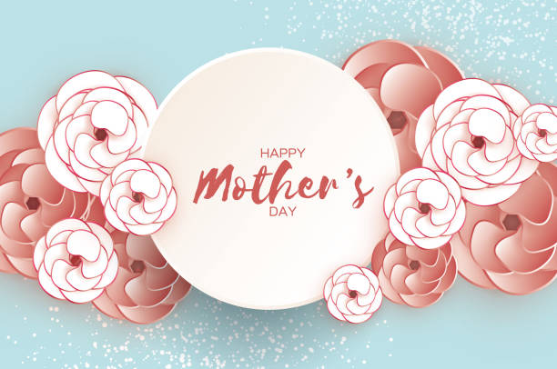 istock Happy Mother s Day Greeting card. White Coffee Paper cut Flower. Circle Frame. Space for text. 1138092897