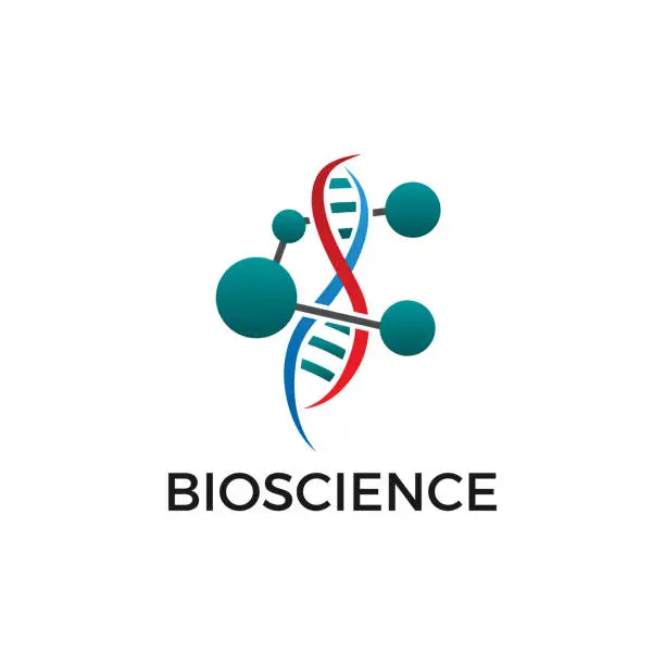 Vector illustration of Bioscience logo vector. Template icon with molecul atom and dna.