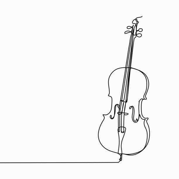 cello-vektor mit einer linie kunstzeichnung. - cello stock-grafiken, -clipart, -cartoons und -symbole