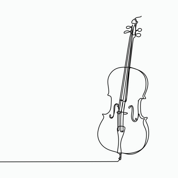 ilustraciones, imágenes clip art, dibujos animados e iconos de stock de vector de violonchelo con dibujo artístico de una línea. - chello