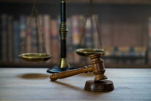 istock Law and Justice concept image.  Old court library 1138097227