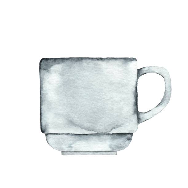 ilustrações de stock, clip art, desenhos animados e ícones de watercolor gray mug - front view cup saucer white