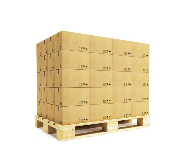 pallet with cardboard boxes stock photo