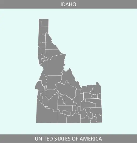 Vector illustration of Idaho county map vector outline gray background. Counties map of Idaho state of USA in a creative design