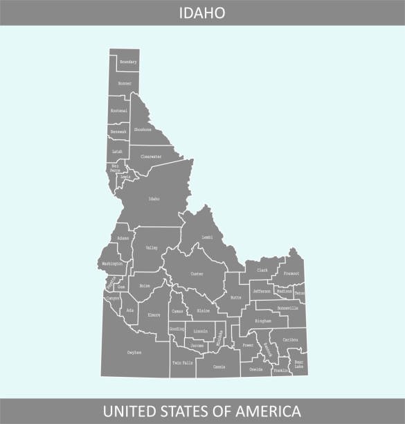 illustrazioni stock, clip art, cartoni animati e icone di tendenza di sfondo grigio del contorno della mappa della contea dell'idaho. mappa delle contee dello stato dell'idaho degli stati uniti in un design creativo - mountain mountain range rocky mountains silhouette