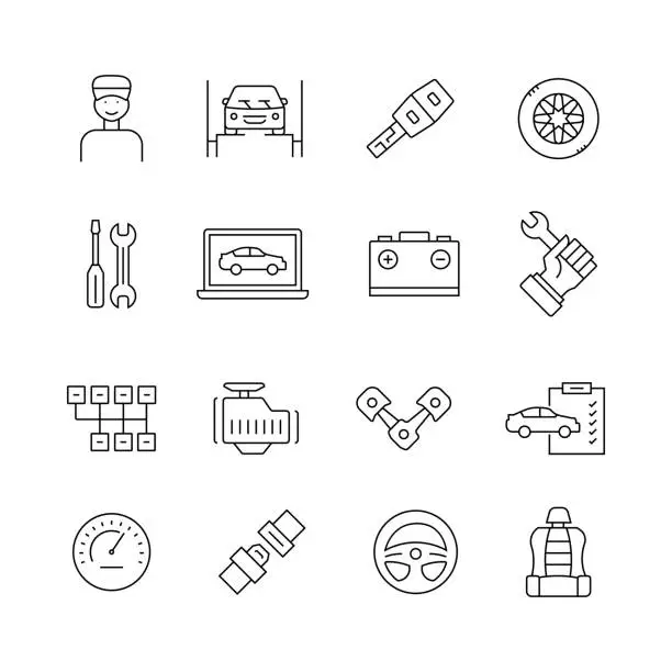 Vector illustration of Car Service Related - Set of Thin Line Vector Icons