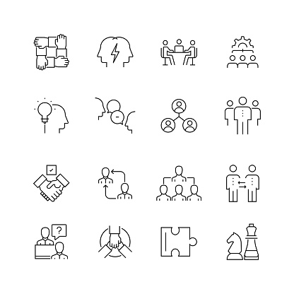 Collaboration Related - Set of Thin Line Vector Icons