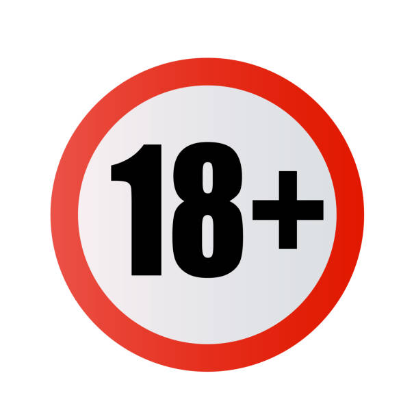 ilustrações de stock, clip art, desenhos animados e ícones de under 18 years prohibition sign. adults only. number eighteen in red crossed circle. symbols isolated on white background - years